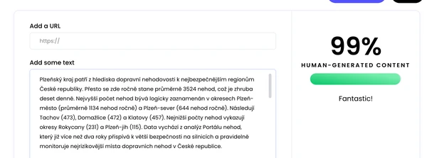 Writer AI Detector správně napsal, že jde o lidský text