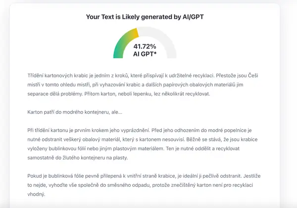 ZeroGPT poznal AI se zásahem člověka obstojně