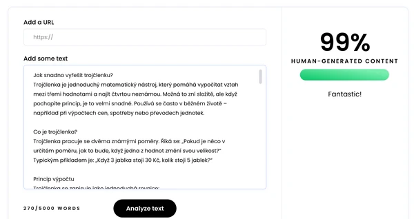 Writer AI Detector opět tipoval lidský text