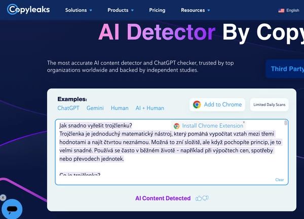 Copyleaks AI Detector správně poznal generovaný článek